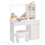 Coiffeuse avec tabouret avec miroir largeur de 110 cm blanc et rose Coiffeuse avec tabouret avec miroir largeur de 110 cm blanc et rose
