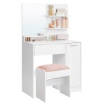 Coiffeuse avec tabouret miroir et porte blanc Coiffeuse avec tabouret miroir et porte blanc