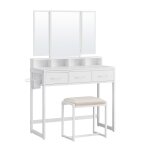 Coiffeuse avec tabouret et triple miroir 3 tiroirs s�che - cheveux blanc