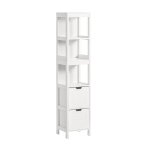 Colonne avec 3 tagres et 2 tiroirs blanc effet bois blanc