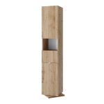 Colonne pivotante 2 portes 1 miroir blanc laqu et aspect bois finiti