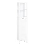 Colonne de salle de bain avec panier à linge effet bois blanc Colonne de salle de bain avec panier à linge effet bois blanc