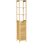 Colonne salle de bain style cosy porte à lattes 3 étagères bambou Colonne salle de bain style cosy porte à lattes 3 étagères bambou