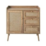 Commode 1 porte 3 tiroirs avec façades rotin et pieds en bois l80 cm Commode 1 porte 3 tiroirs avec façades rotin et pieds en bois l80 cm