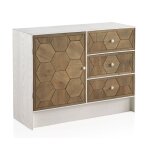 Commode 1 porte et 3 tiroirs en frêne blanc patiné Commode 1 porte et 3 tiroirs en frêne blanc patiné