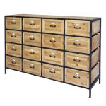 Commode 16 tiroirs en bois marron et fer noir 119. 5 x 39 x 82 cm