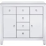 Commode 2 portes 6 tiroirs en verre miroir Commode 2 portes 6 tiroirs en verre miroir