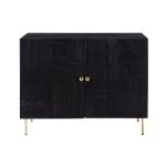 Commode 2 portes en bois grav noir et mtal dor