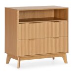 Commode 2 tiroirs 1 �tag�re effet ch�ne