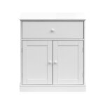 Commode avec 2 tiroirs et 1 porte en panneau mélaminé blanc Commode avec 2 tiroirs et 1 porte en panneau mélaminé blanc