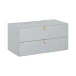 Commode 2 tiroirs avec poignes bois - gris