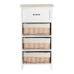 Commode 3 paniers 1 tiroir en bois de paulownia, blanc Commode 3 paniers 1 tiroir en bois de paulownia, blanc