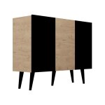 Commode 3 portes stratifis noir et bois