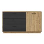 Commode 3 tiroirs 1 porte stratifiés beige noir Commode 3 tiroirs 1 porte stratifiés beige noir