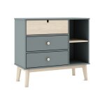 Commode 3 tiroirs 2 niches mdf et pin coloris gris vert et naturel Commode 3 tiroirs 2 niches mdf et pin coloris gris vert et naturel
