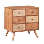 Commode 3 tiroirs en acacia finition teint teck avec plaquage cannag