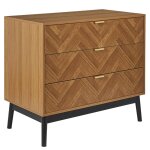 Commode 3 tiroirs aspect bois décor chevrons piétement noir Commode 3 tiroirs aspect bois décor chevrons piétement noir