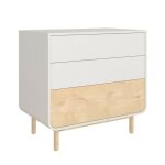 Commode 3 tiroirs blanc et bois