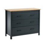 Commode 3 tiroirs bois cir coloris bleu ptrole