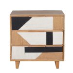 Commode 3 tiroirs en bois de manguier massif et coton tiss� tricolore l85