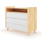 Commode 3 tiroirs bois massif bois et blanc
