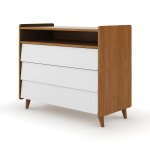 Commode 3 tiroirs bois massif noisette et blanc