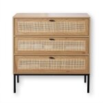 Commode 3 tiroirs décor chêne et façade en rotin - l80 x p39 cm Commode 3 tiroirs décor chêne et façade en rotin - l80 x p39 cm