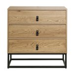 Commode 3 tiroirs d�cor ch�ne et pi�tement m�tal noir