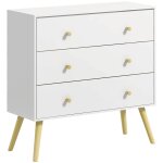 Commode 3 tiroirs design scandinave piètement effilé bois pin blanc Commode 3 tiroirs design scandinave piètement effilé bois pin blanc