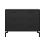 Commode 3 tiroirs noir mat avec pitement mtallique l98, 7 cm