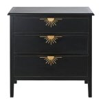 Commode 3 tiroirs noire et métal doré Commode 3 tiroirs noire et métal doré