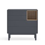 Commode 4 tiroirs 1 niche en bois l90xh90cm - gris anthracite