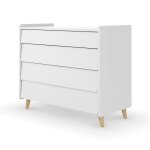 Commode 4 tiroirs blanc et bois