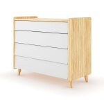 Commode 4 tiroirs bois massif bois et blanc