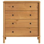 Commode 4 tiroirs en bois massif, coloris chne
