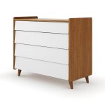 Commode 4 tiroirs bois massif noisette et blanc