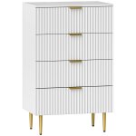 Commode 4 tiroirs design effet cannelé piètement métal doré blanc Commode 4 tiroirs design effet cannelé piètement métal doré blanc