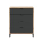 Commode 4 tiroirs effet bois et gris anthracite - l77, 5 x h93, 5 cm