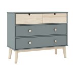 Commode 4 tiroirs mdf et pin coloris gris vert et naturel Commode 4 tiroirs mdf et pin coloris gris vert et naturel