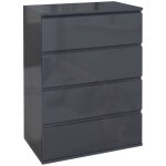 Commode 4 tiroirs meuble de rangement gris brillant