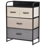 Commode 4 tiroir tissu gris beige écru châssis métal noir Commode 4 tiroir tissu gris beige écru châssis métal noir