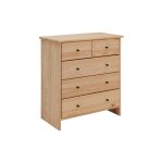 Commode 5 tiroirs en bois massif coloris naturel et poignes noir