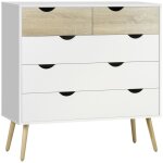 Commode 5 tiroirs design scandinave blanc aspect chne clair