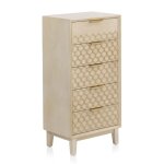 Commode 5 tiroirs en placage chne et coloris beige
