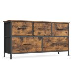 Commode  5 tiroirs de rangement pour chambre  coucher marron et noir