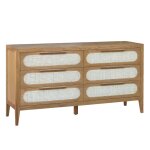 Commode 6 tiroirs en chne et cannage teinte claire