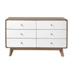 Commode 6 tiroirs décor bois et blanc - l120 cm Commode 6 tiroirs décor bois et blanc - l120 cm