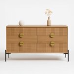 Commode 6 tiroirs d�cor bois rainur� 124cm