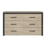Commode 6 tiroirs dcor chne et noir - l129 cm