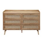 Commode 6 tiroirs avec fa�ades en rotin naturel palmo